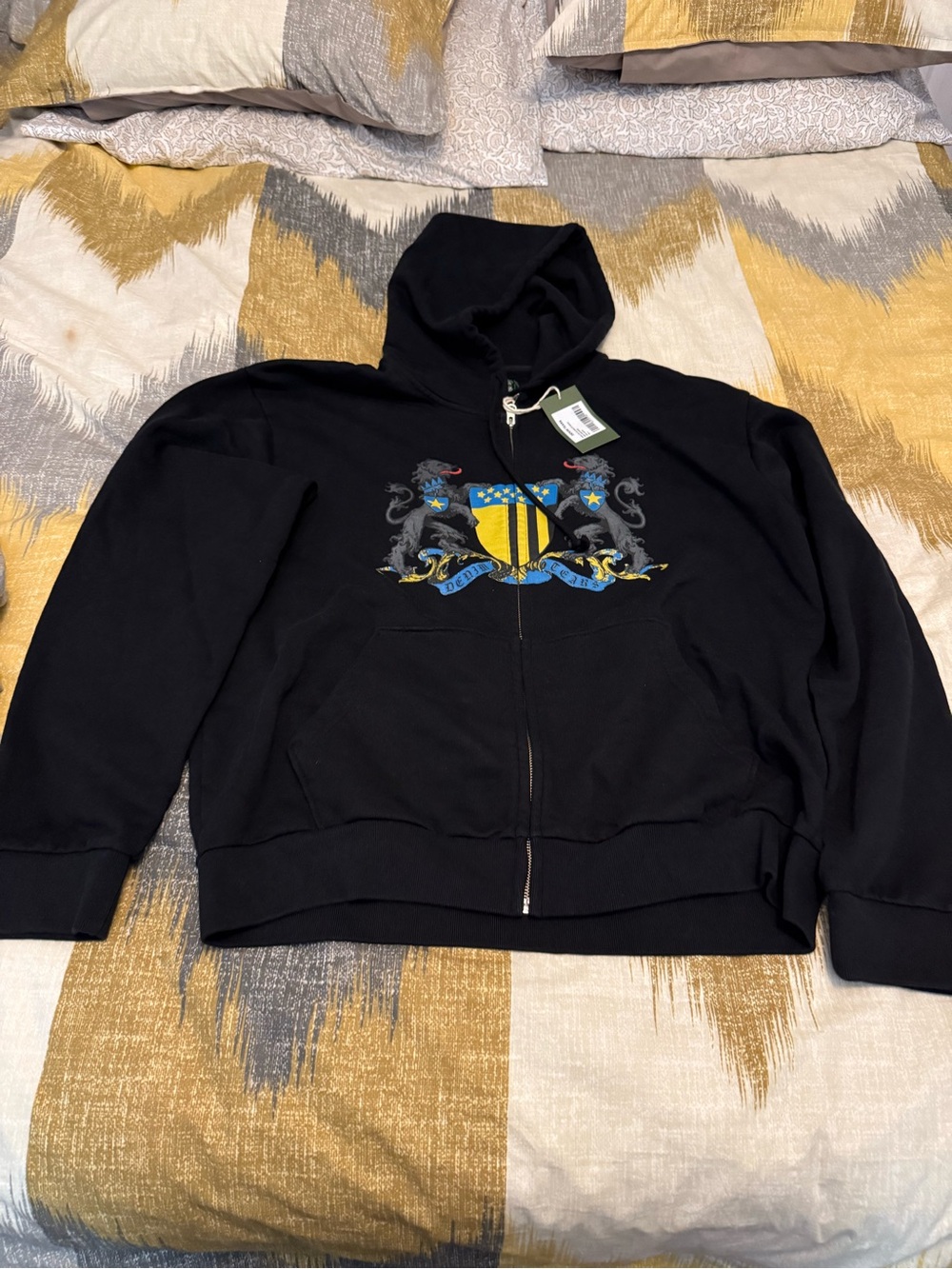 Denim Tears Coat Of Arms Black Men’s Zip Up Hoodie Size L